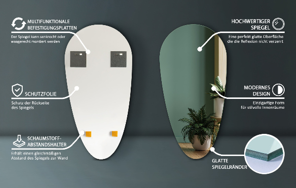 Dizajnové zrkadlo kvapka bez rámu 50x100 cm