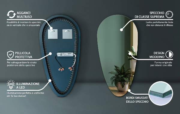 Led zrkadlo v tvare kvapky 40x80 cm