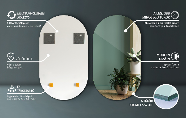 Oválne zrkadlo bez rámu 40x70 cm