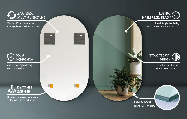 Oválne zrkadlo bez rámu 40x70 cm