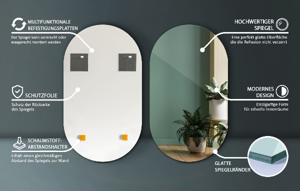 Oválne zrkadlo bez rámu 58x100 cm