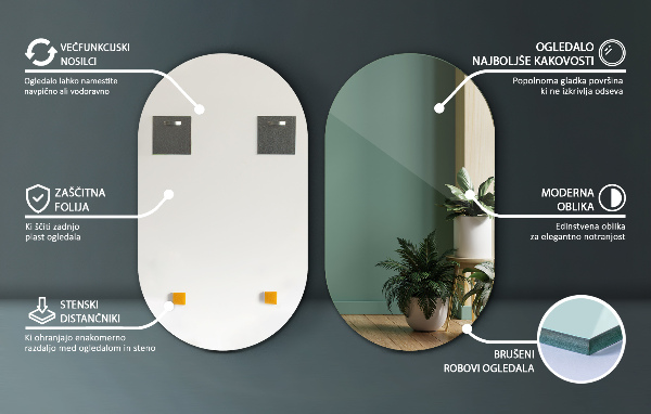 Oválne zrkadlo bez rámu 58x100 cm