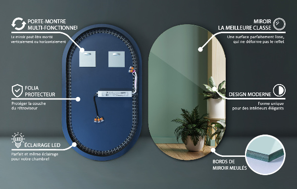 Oválne zrkadlo s led osvetlením 40x70 cm