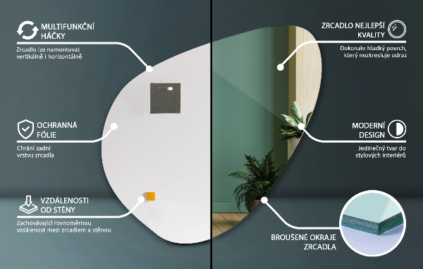 Asymetrické zrkadlo 48x48 cm