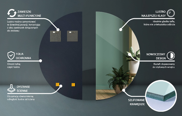 Polkruhové zrkadlo na stenu bez rámu 25x50 cm