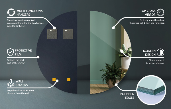 Polkruhové zrkadlo na stenu bez rámu 25x50 cm