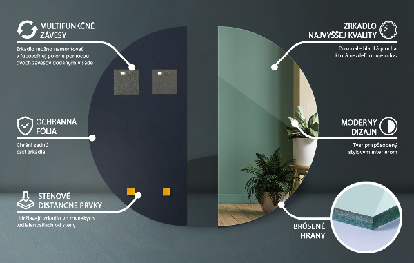 Dizajnové polkruhové zrkadlo bez rámu 40x80 cm