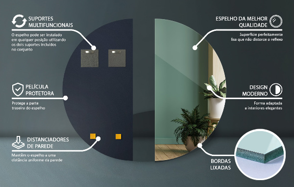 Polkruhové moderné zrkadlo bez rámu 45x90 cm