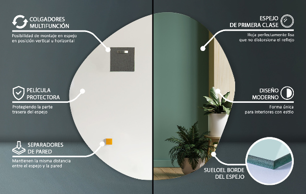 Nepravidelné zrkadlo na stenu bez rámu 48x48 cm