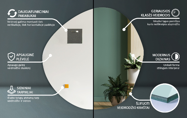 Nepravidelné zrkadlo bez rámu 58x58 cm