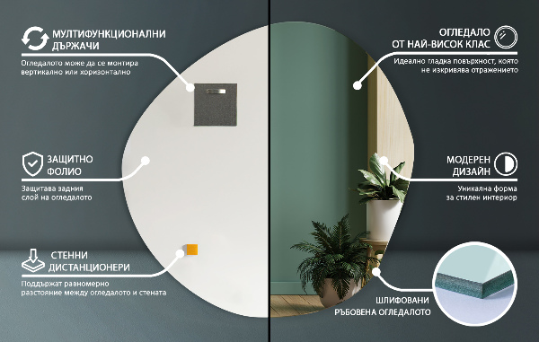 Dizajnové nepravidelné zrkadlo bez rámu 87x86 cm