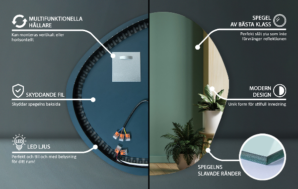 Asymetrické zrkadlo s led osvetlením 48x48 cm