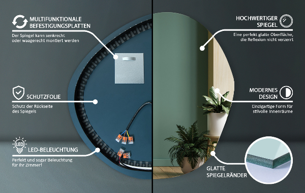 Asymetrické zrkadlo s led osvetlením 68x67 cm
