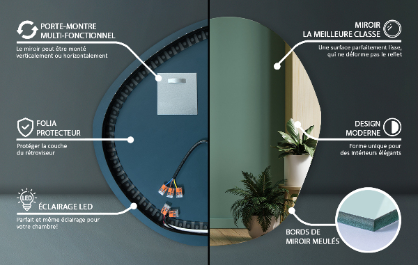 Asymetrické zrkadlo s led osvetlením 68x67 cm