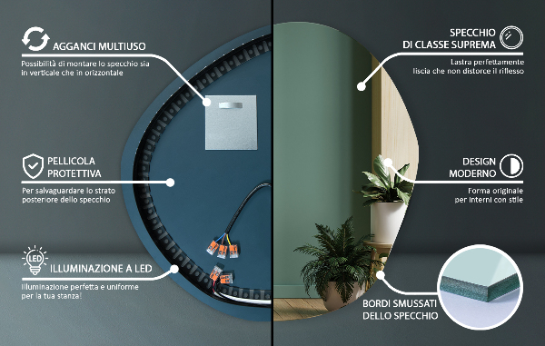 Asymetrické zrkadlo s led osvetlením 68x67 cm