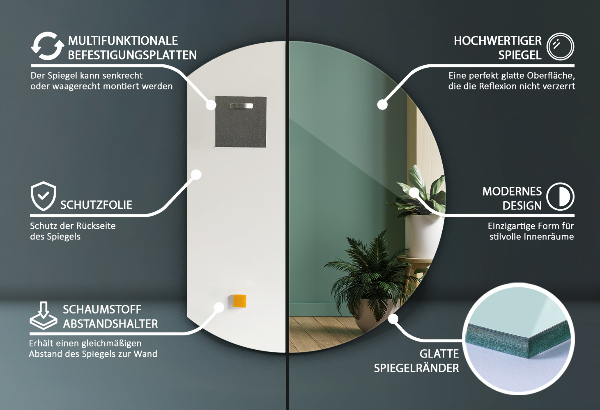 Zrkadlo so zrezaným kruhom bez rámu 70x80 cm