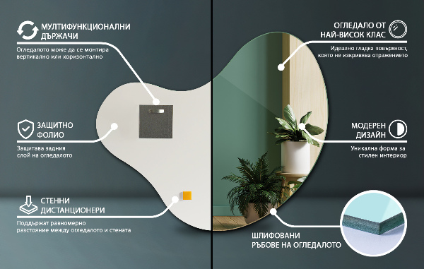 Zrkadlo nepravidelne bezrámové 77x77 cm