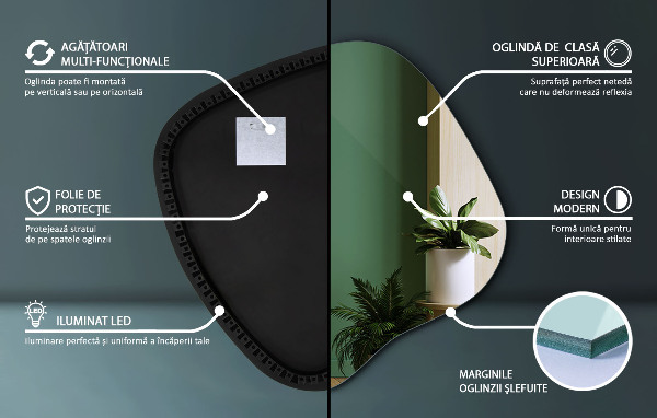 Podsvietené organické zrkadlo 48x48 cm