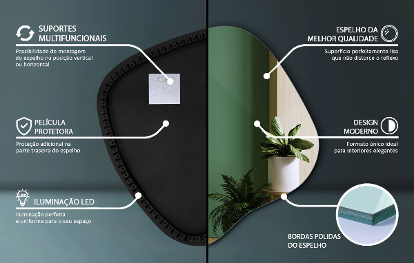 Podsvietené organické zrkadlo 48x48 cm