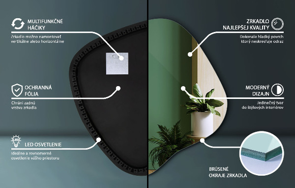 Podsvietené organické zrkadlo 77x77 cm