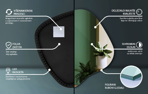 Podsvietené organické zrkadlo 77x77 cm