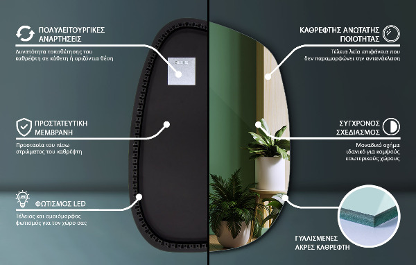 Asymetrické zrkadlo škvrna s led osvetlením 49x34 cm