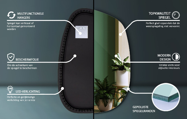 Asymetrické zrkadlo škvrna s led osvetlením 55x38 cm