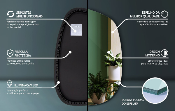 Asymetrické zrkadlo škvrna s led osvetlením 55x38 cm