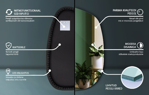 Asymetrické zrkadlo škvrna s led osvetlením 79x57 cm