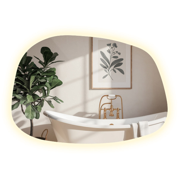 Asymetrické zrkadlo škvrna s led osvetlením 91x66 cm