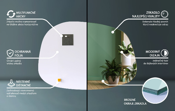 Nepravidelne zrkadlo v tvare škvrny 79x57 cm