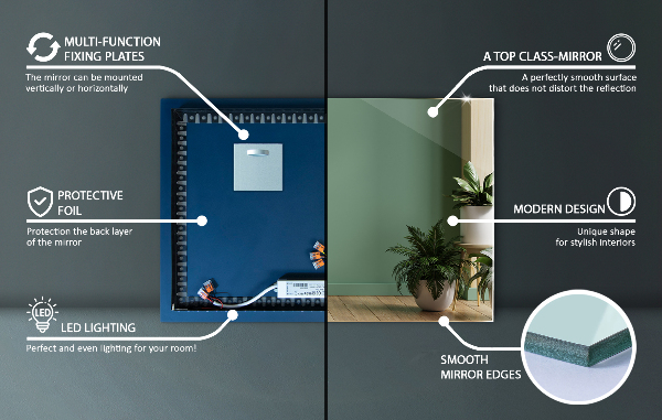 Podsvietene obdĺžnikové zrkadlo 100x70 cm