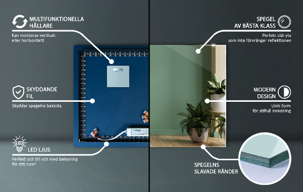 Obdĺžnikové zrkadlo s led 70x50 cm