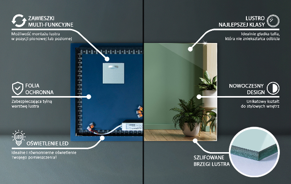 Obdĺžnikové zrkadlo s led osvetlením 80x60 cm