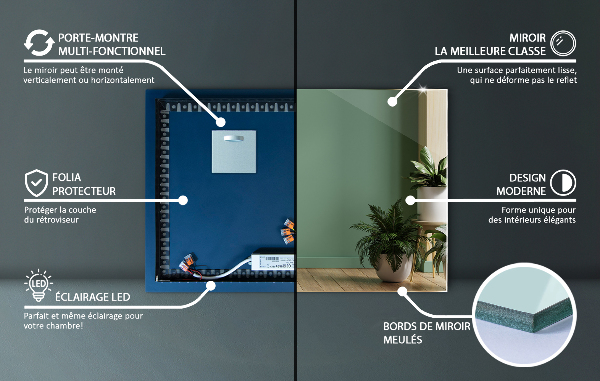 Obdĺžnikové zrkadlo s led osvetlením 80x60 cm