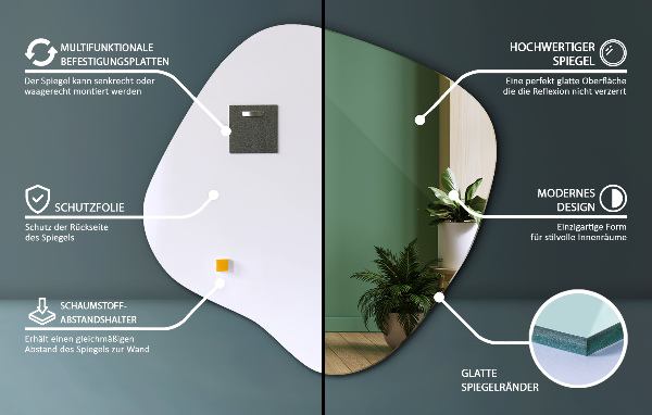 Asymetrické zrkadlo škvrna originál 48x48 cm
