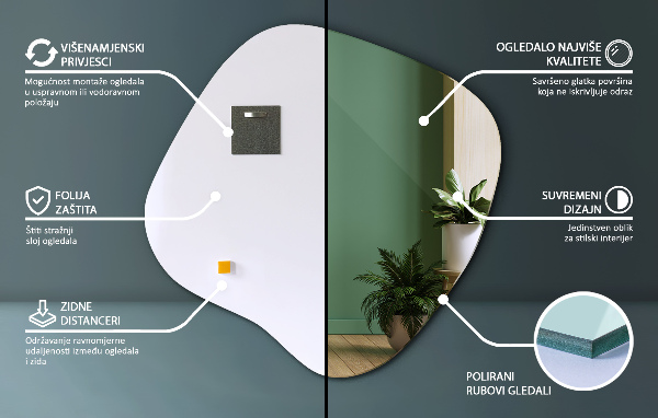 Asymetrické zrkadlo škvrna originál 68x67 cm