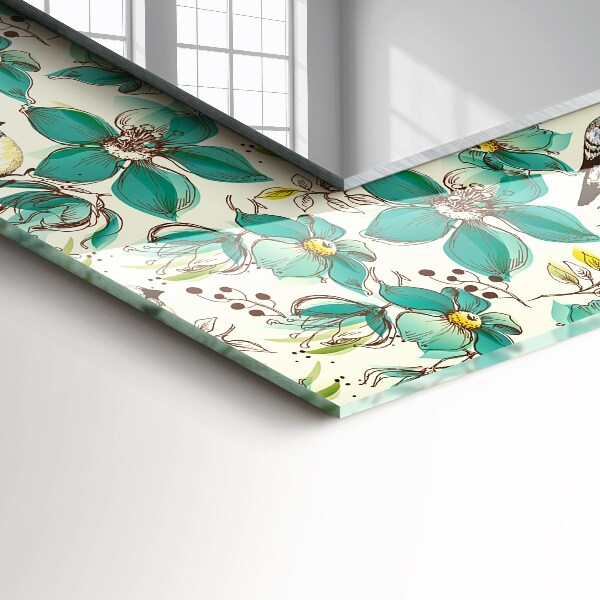 Zrkadlo s potlačeným rámom Vtáky a kvety