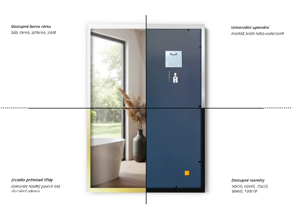 Zrkadlo na stenu v striebornom ráme 70x50 cm