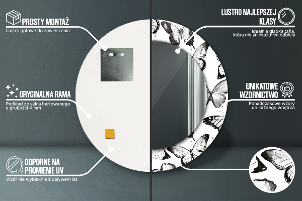 Motýľ Okrúhle dekoračné zrkadlo