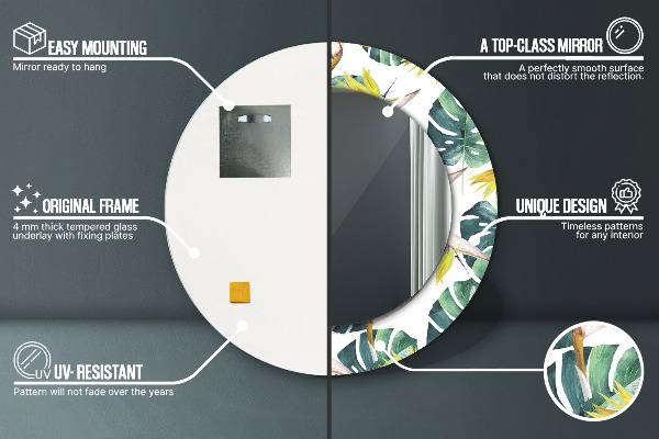 Tropické listy Okrúhle dekoračné zrkadlo na stenu