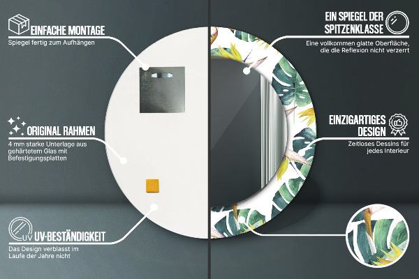 Tropické listy Okrúhle dekoračné zrkadlo na stenu