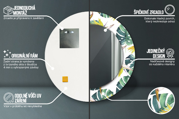 Tropické listy Okrúhle dekoračné zrkadlo na stenu