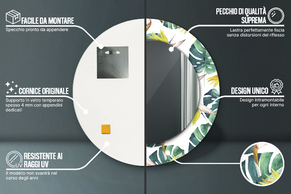 Tropické listy Okrúhle dekoračné zrkadlo na stenu