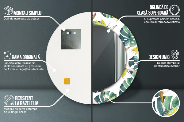 Tropické listy Okrúhle dekoračné zrkadlo na stenu