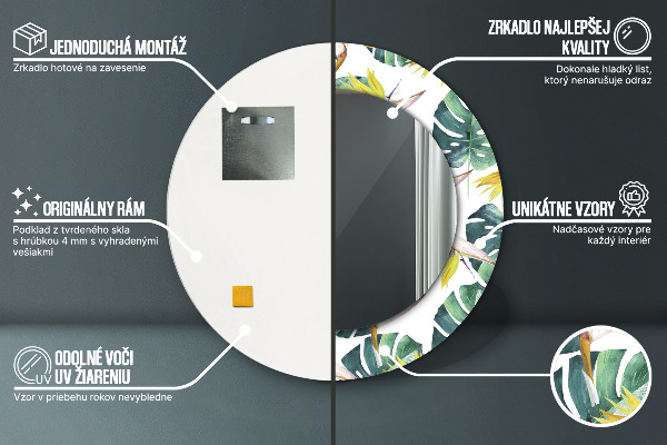 Tropické listy Okrúhle dekoračné zrkadlo na stenu