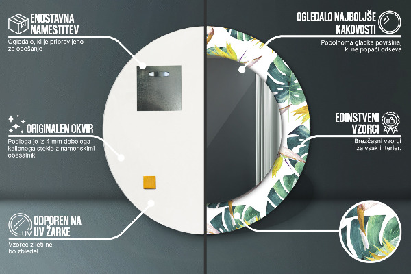 Tropické listy Okrúhle dekoračné zrkadlo na stenu