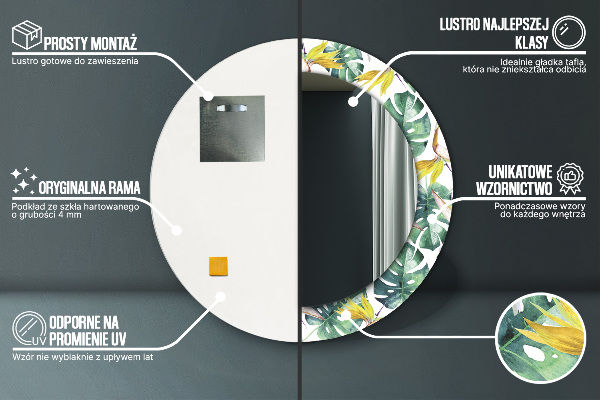 Tropické listy Okrúhle dekoračné zrkadlo na stenu