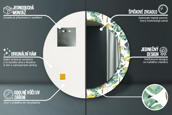 Tropické listy Okrúhle dekoračné zrkadlo na stenu