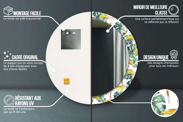 Tropické listy Okrúhle dekoračné zrkadlo na stenu